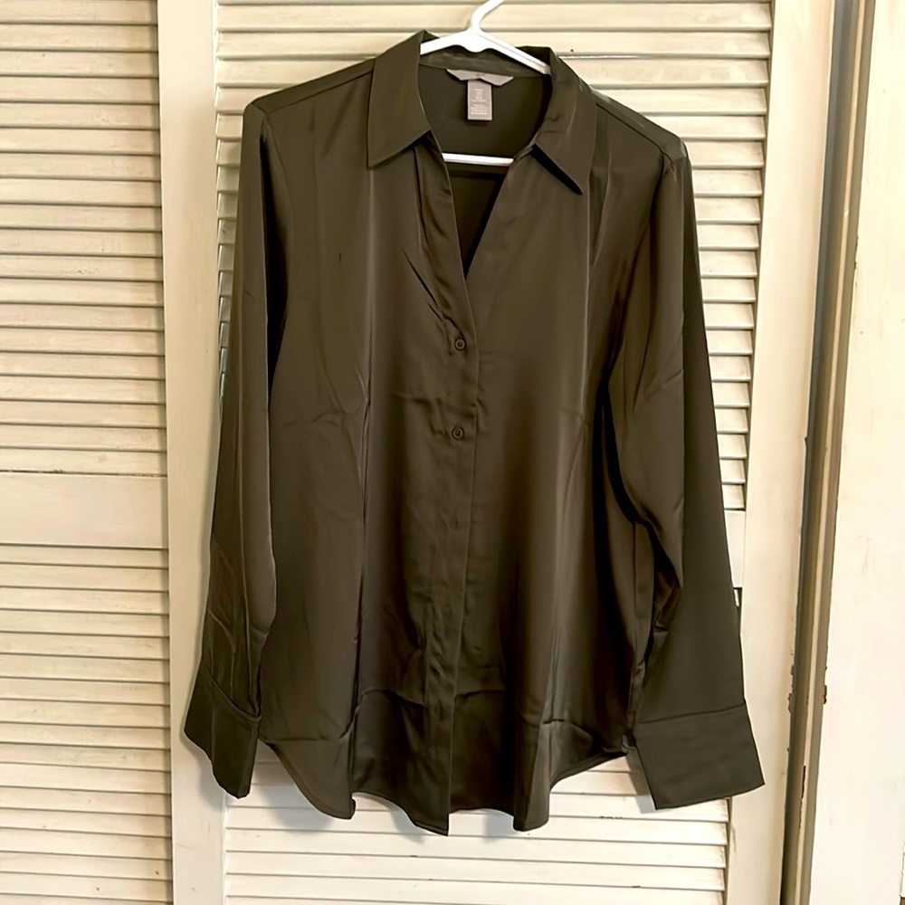 Forest dark green silky shirt! Worn once!